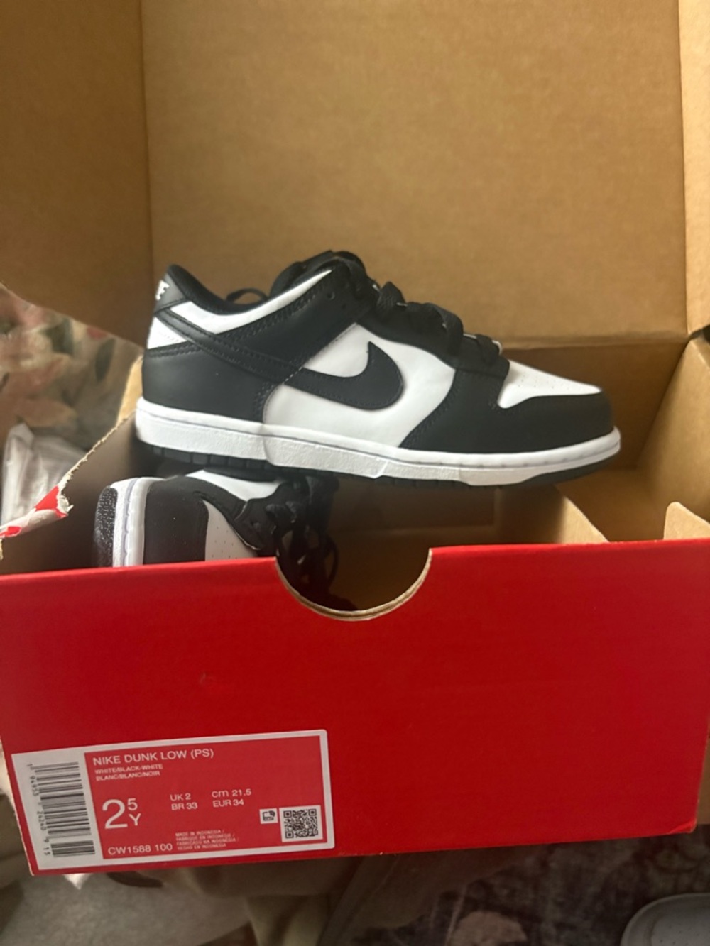 Nike Kids Black and White Dunk Low Sneakers